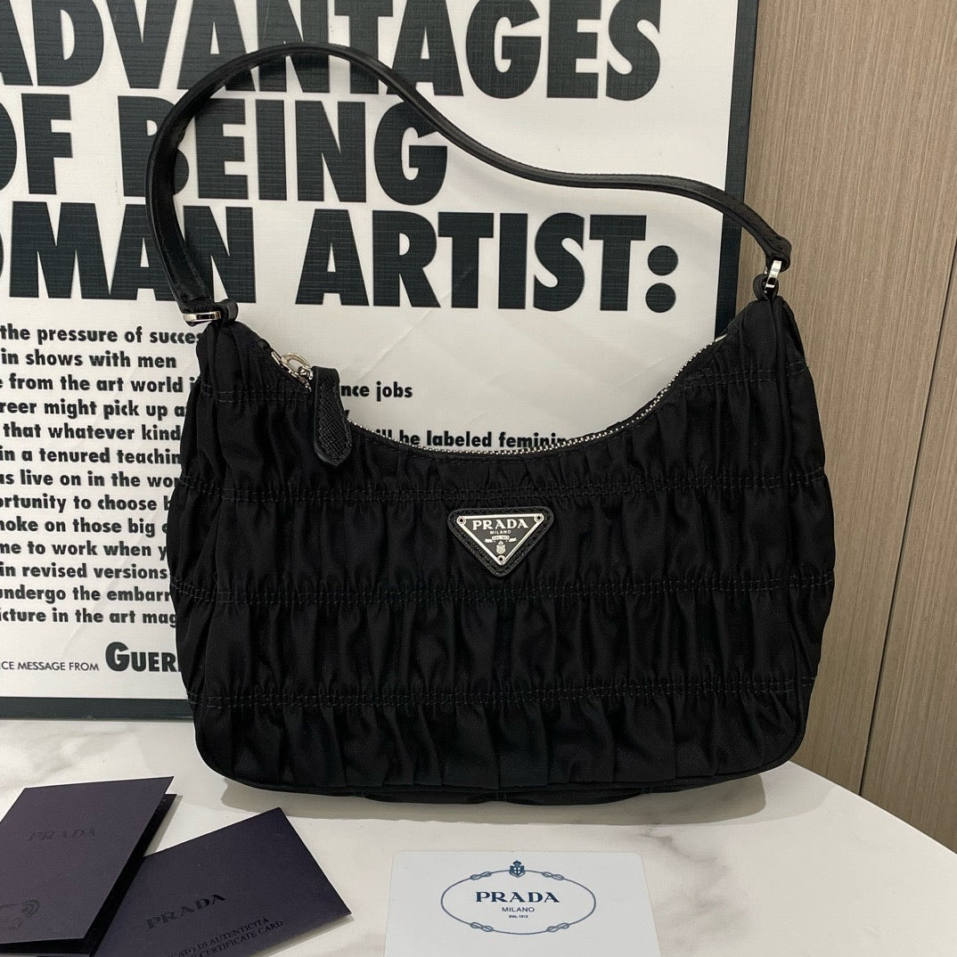 Prada Handbag Re-Edition Hobo Shoulder Bag Nylon Black
