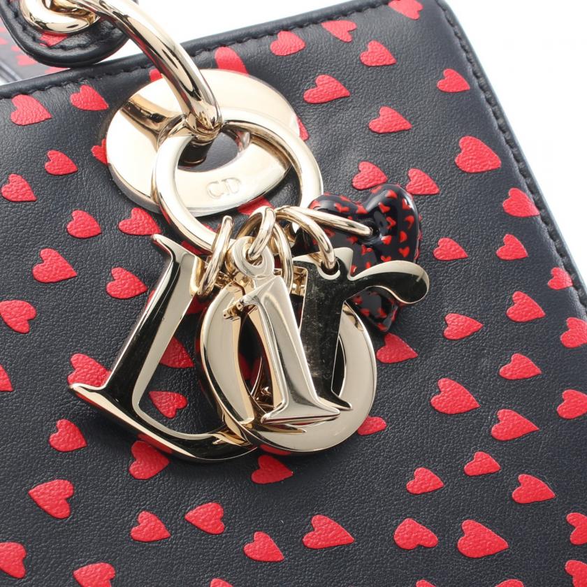 Dior Handbag Christian Lady Heart 2Way Leather Red Navy