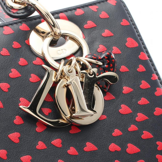 Dior Handbag Christian Lady Heart 2Way Leather Red Navy