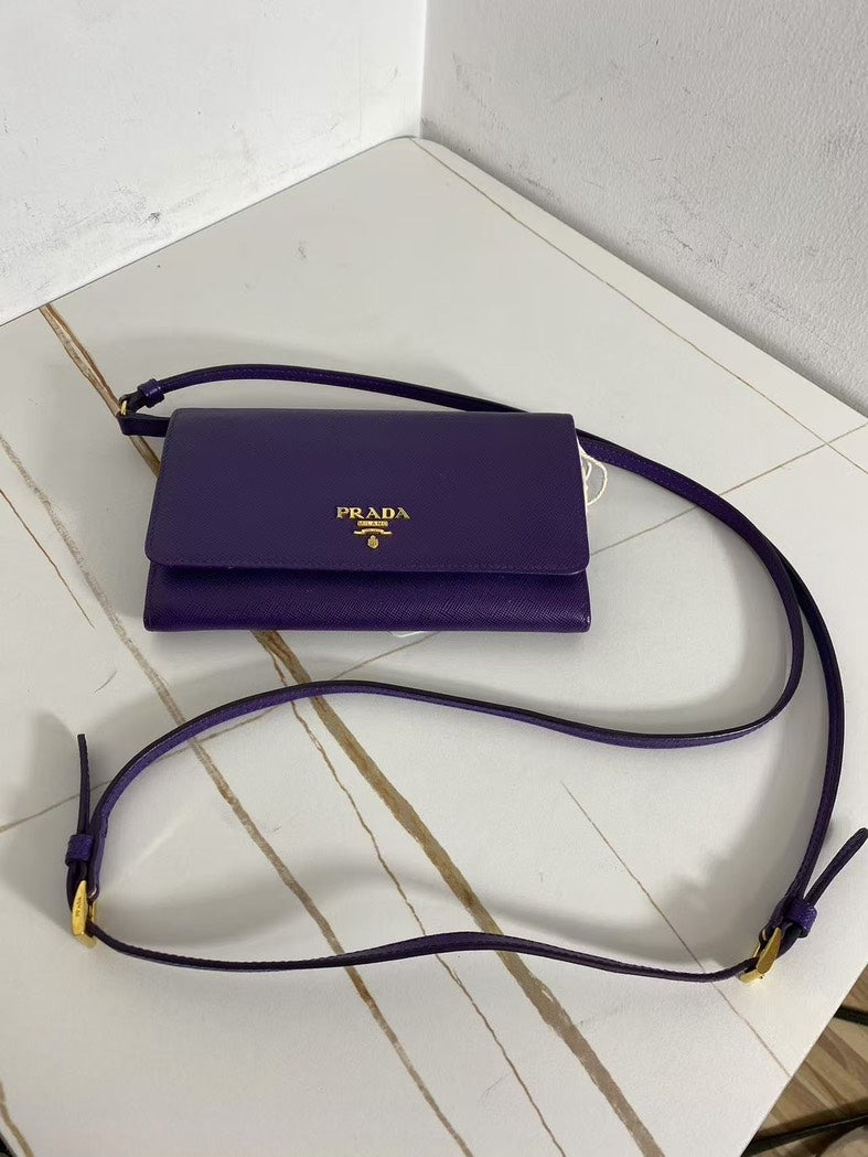 Prada Handbag Pebbled Calfskin Crossbody Bag Purple
