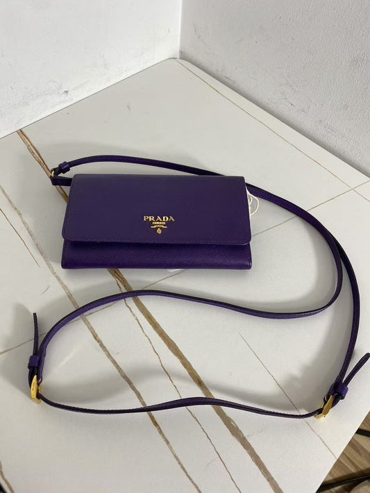 Prada Handbag Pebbled Calfskin Crossbody Bag Purple