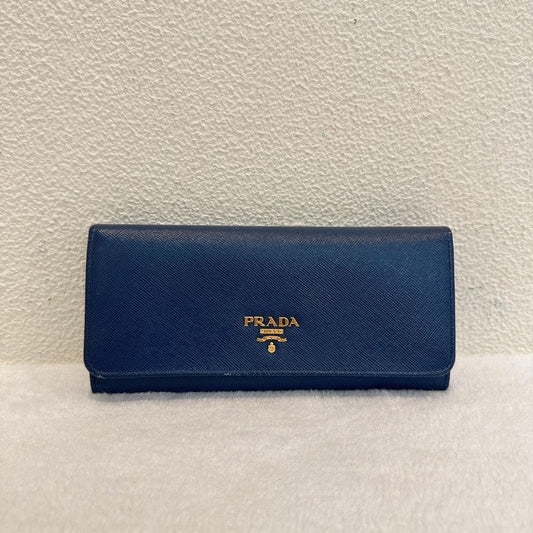 Prada Handbag Bifold Wallet Leather Saffiano Blue