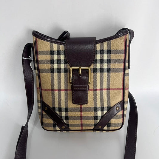 Burberry Luxury Check Crossbody Bag Leather Beige