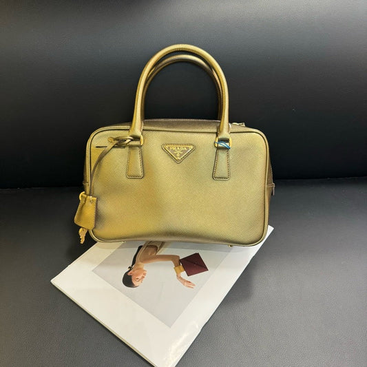 Prada Handbag Boston Metallic Gold
