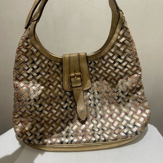 Burberry Luxury Metallic Hobo Bag Gold Woven
