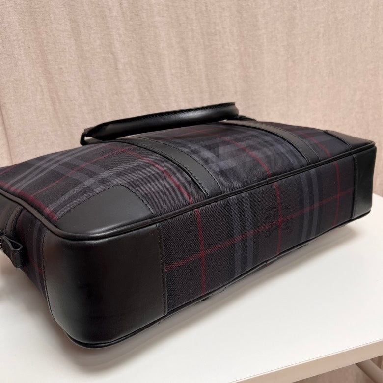 Burberry Luxury Men Haymarket Check Briefcase Handbag Black Travel Bag