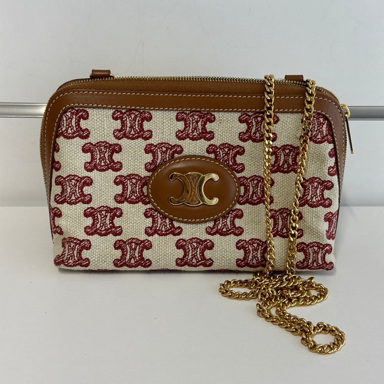 Luxury Chain Bag In Red And Stylish Canvas Monogram Shoulder Bag
