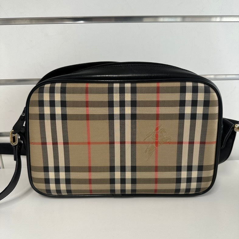 Burberry Luxury Check Plaid Crossbody Bag Beige