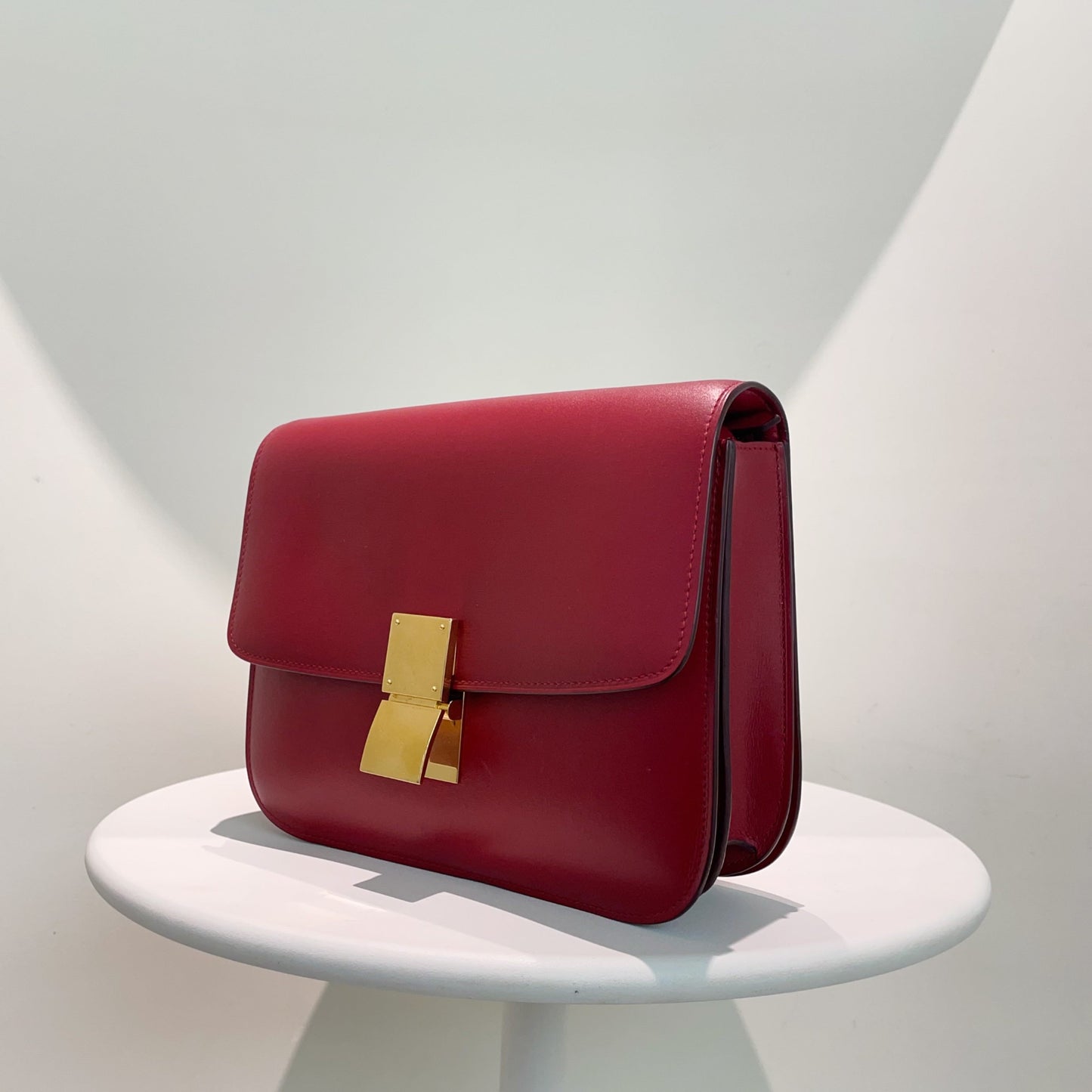 Luxury Box Bag In Burgundy , Shoulder Leather Shoulder Bag