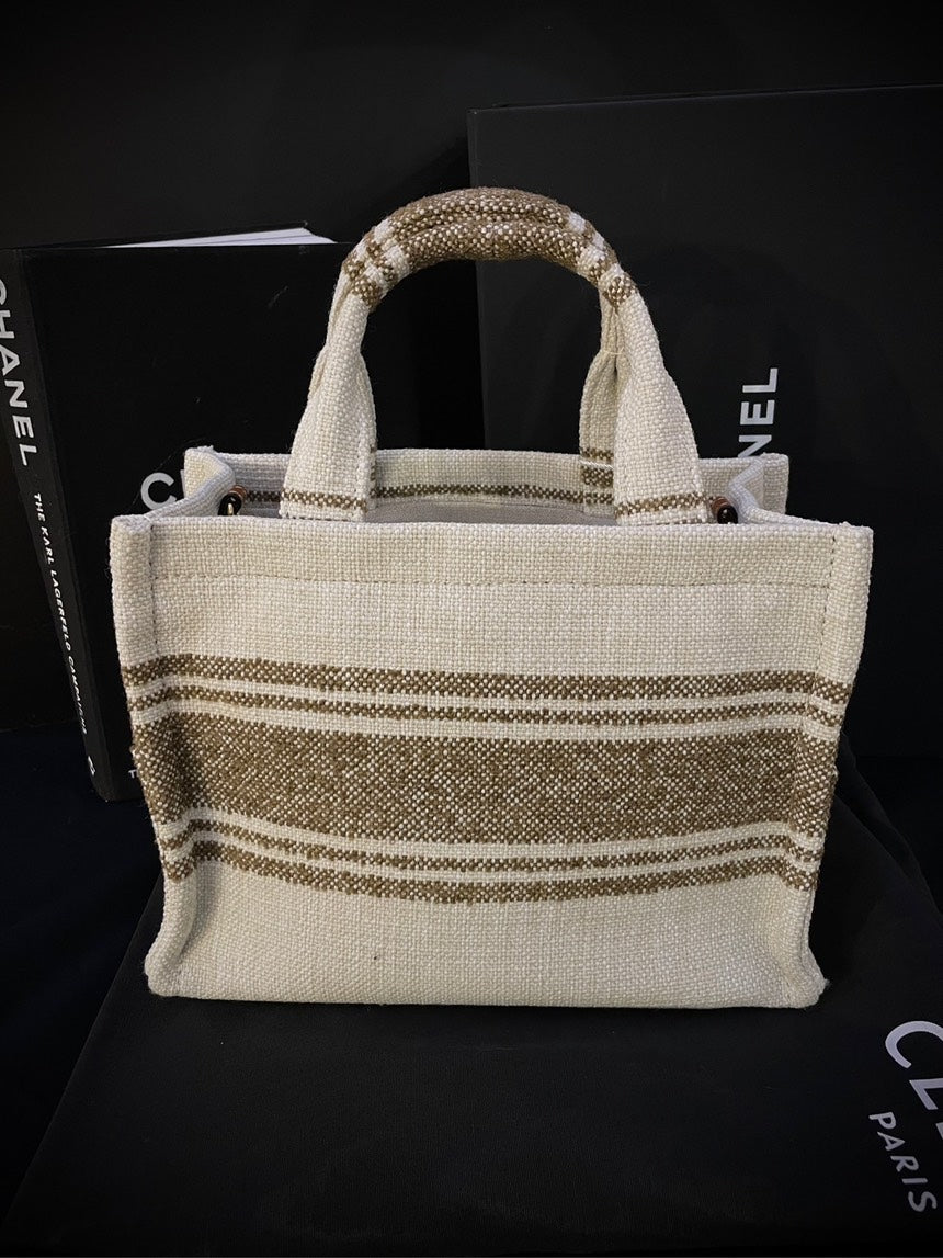 Luxury Tote Bag Brand New With Long Canvas Beige