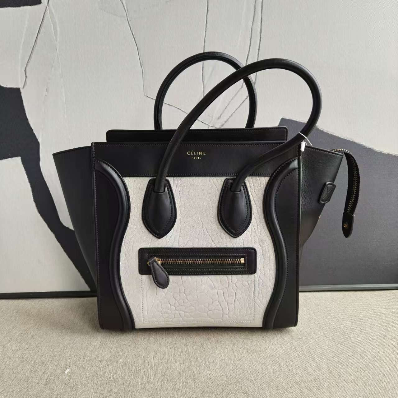 Luxury Luggage Micro Tote Bag Leather Black