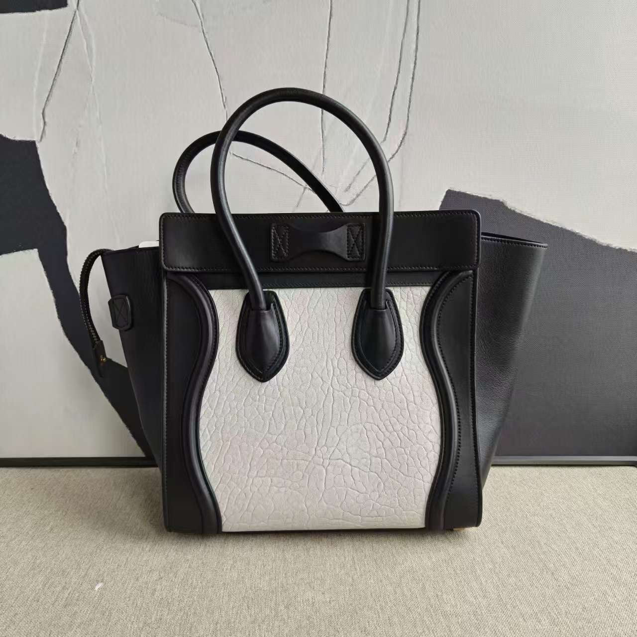 Luxury Luggage Micro Tote Bag Leather Black