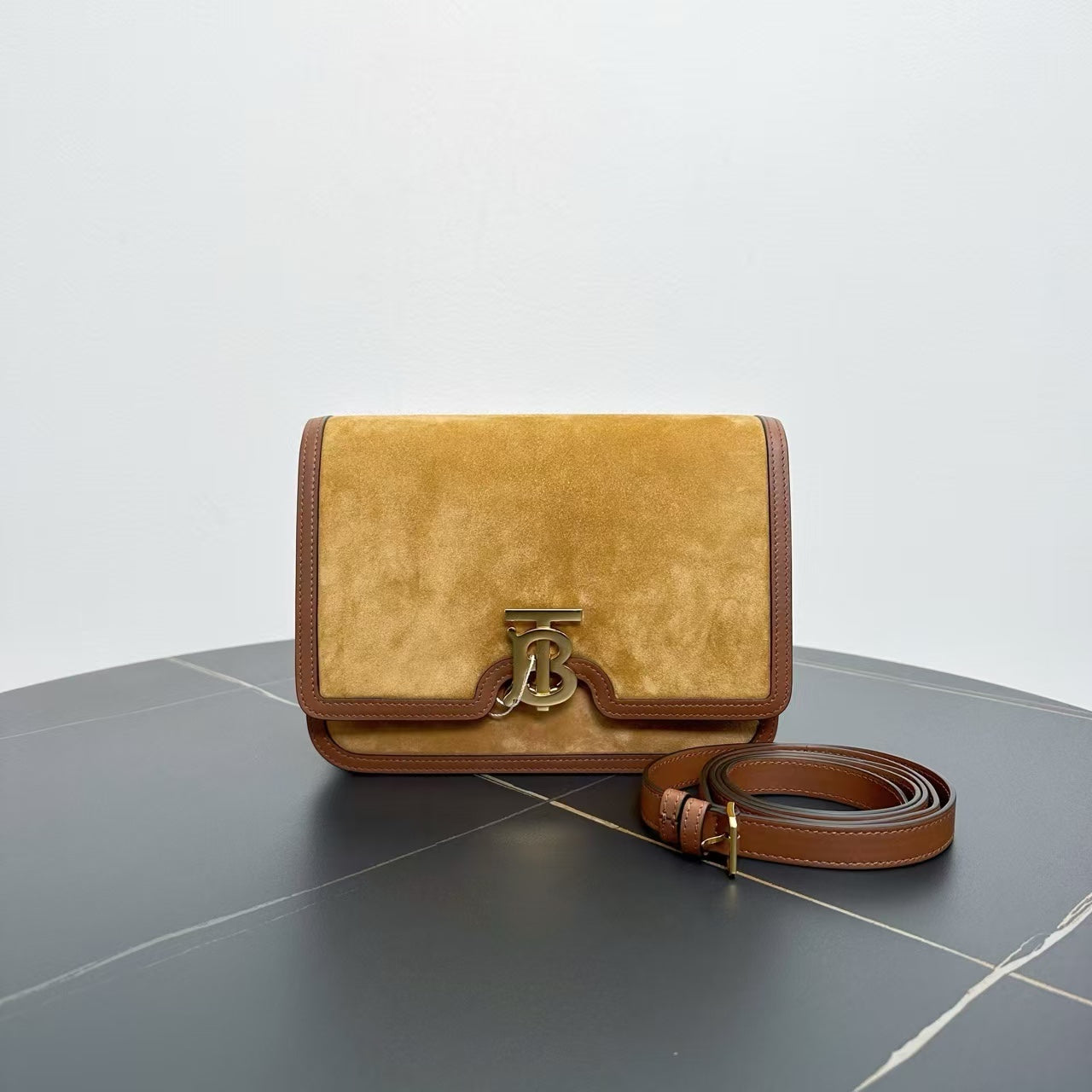 Burberry Luxury Haymarket Shoulder Bag Suede Yellow