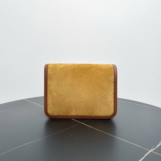 Burberry Luxury Haymarket Shoulder Bag Suede Yellow