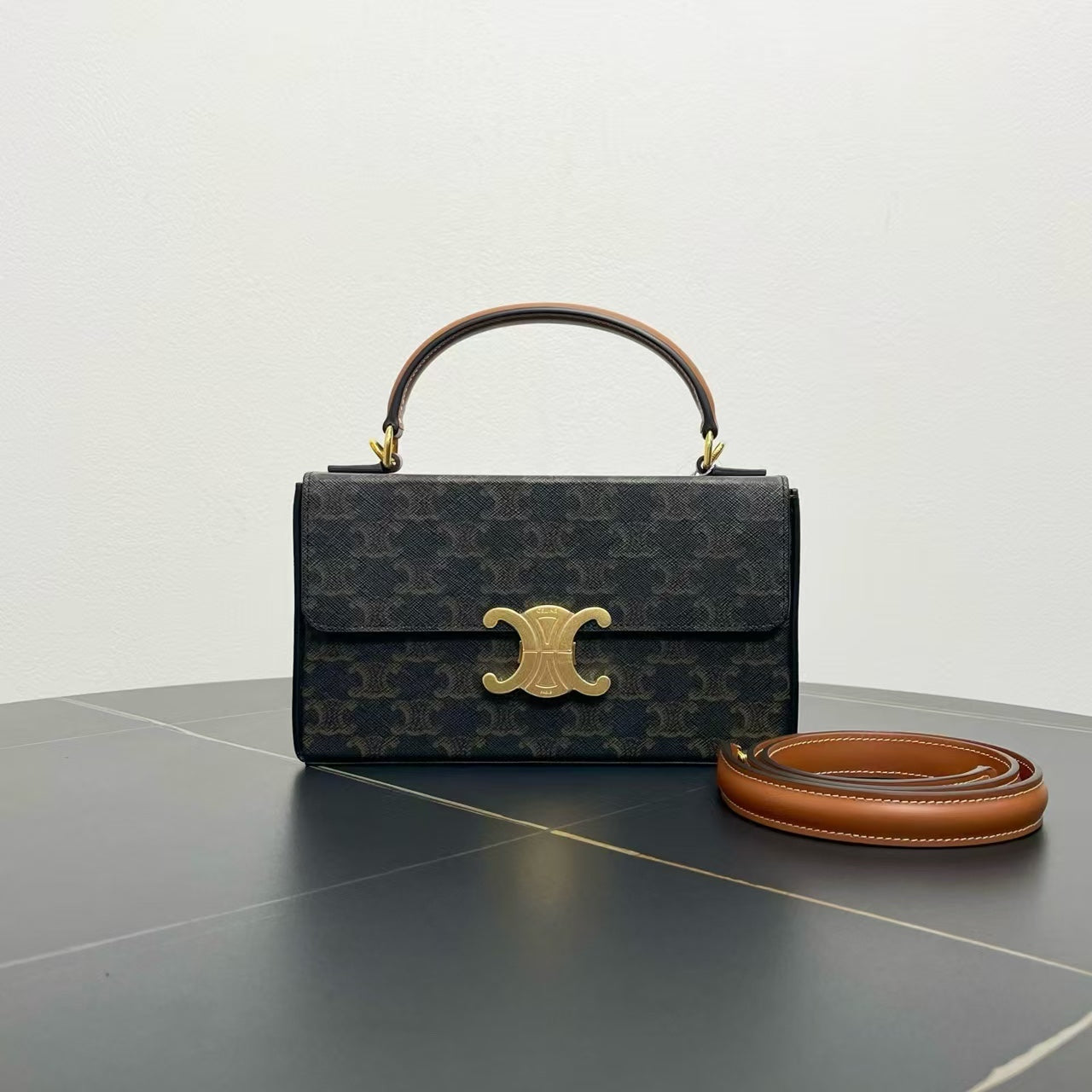 Luxury Triomphe Two Way Bag Canvas Black Travel Bag