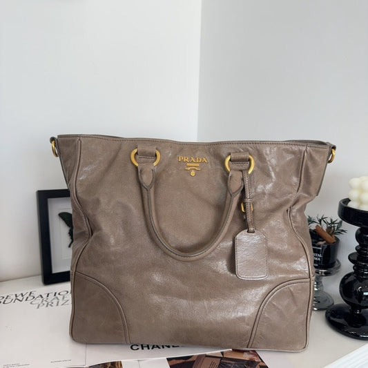 Prada Handbag Daino Tote Bag Leather Vitello Brown