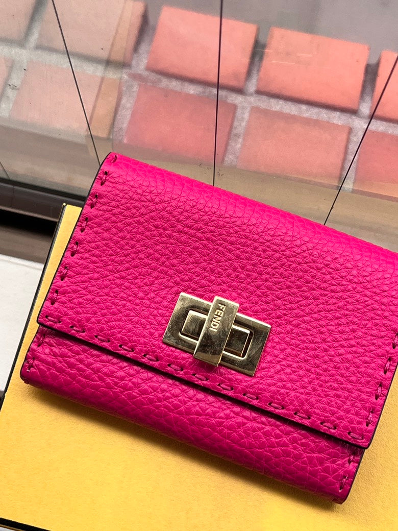 Fendi Handbag Compact Wallet Leather Pink