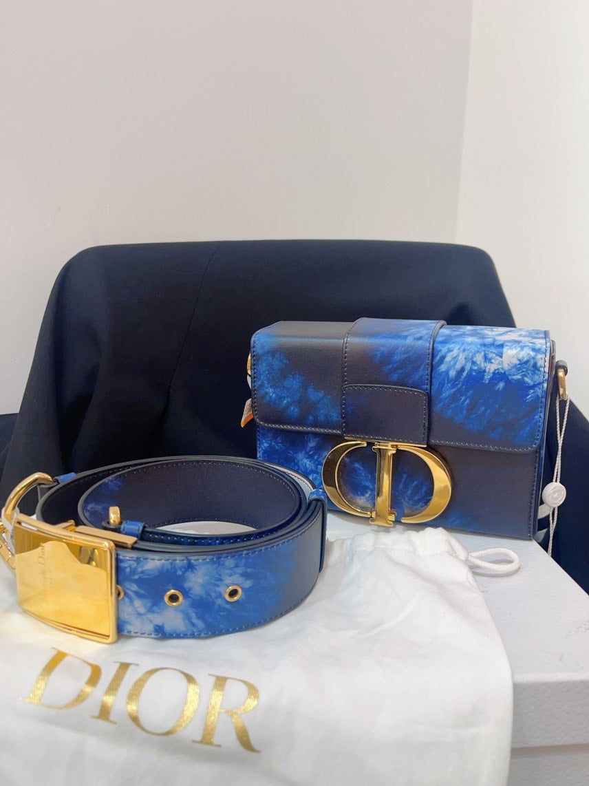 Dior Handbag Box Tie-Dye Crossbody Bag Leather Blue Mini