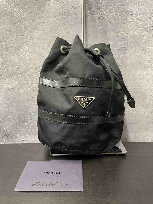 Prada Handbag Pouch Bag Nylon Black Bucket Bucket Bag