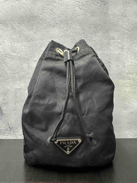 Prada Handbag Pouch Drawstring Bag Nylon Black