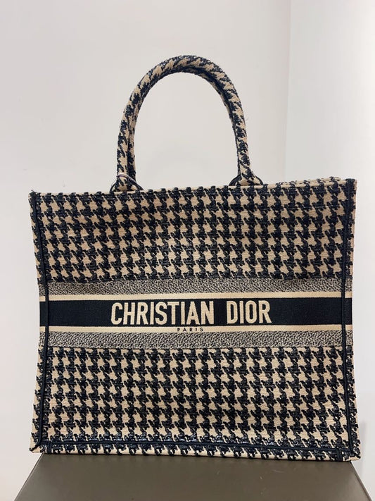 Dior Handbag Christian Book Tote Houndstooth Bag Canvas Large Tote Bag