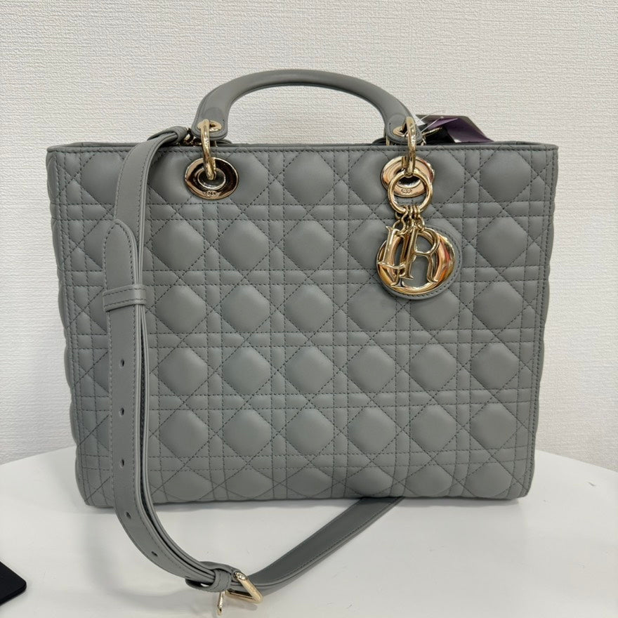 Dior Handbag A Rank? Lady 2way Bag Lambskin Gray Large