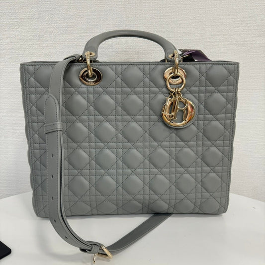 Dior Handbag A Rank? Lady 2way Bag Lambskin Gray Large