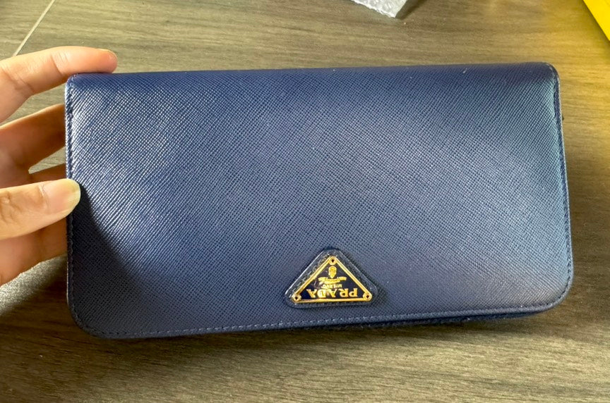 Prada Handbag Deep Wallet Leather Blue