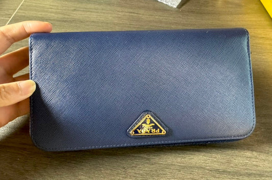Prada Handbag Deep Wallet Leather Blue