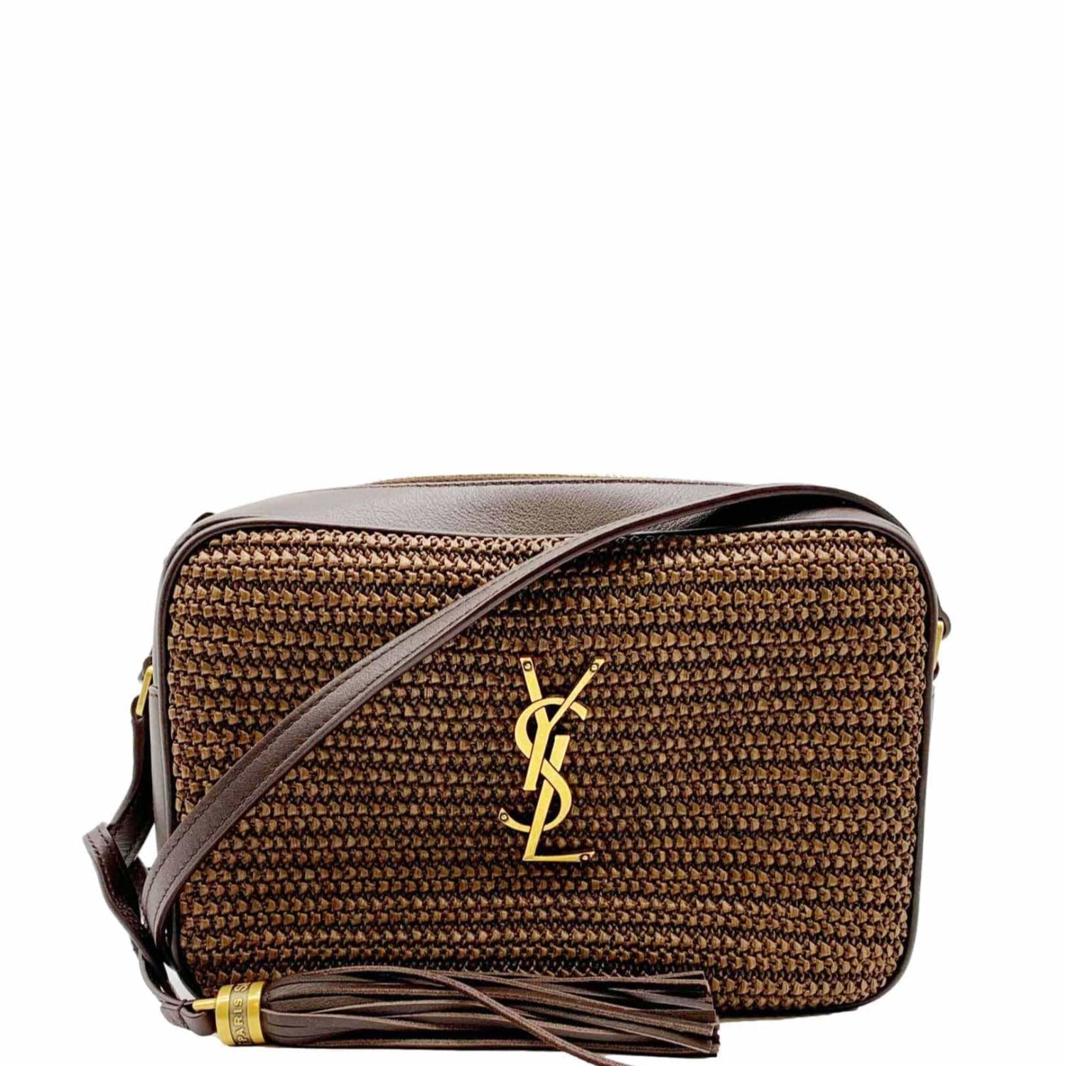 YSL Saint Laurent Saint Lou Camera Crossbody Bag Canvas Raffia Camera Raffia