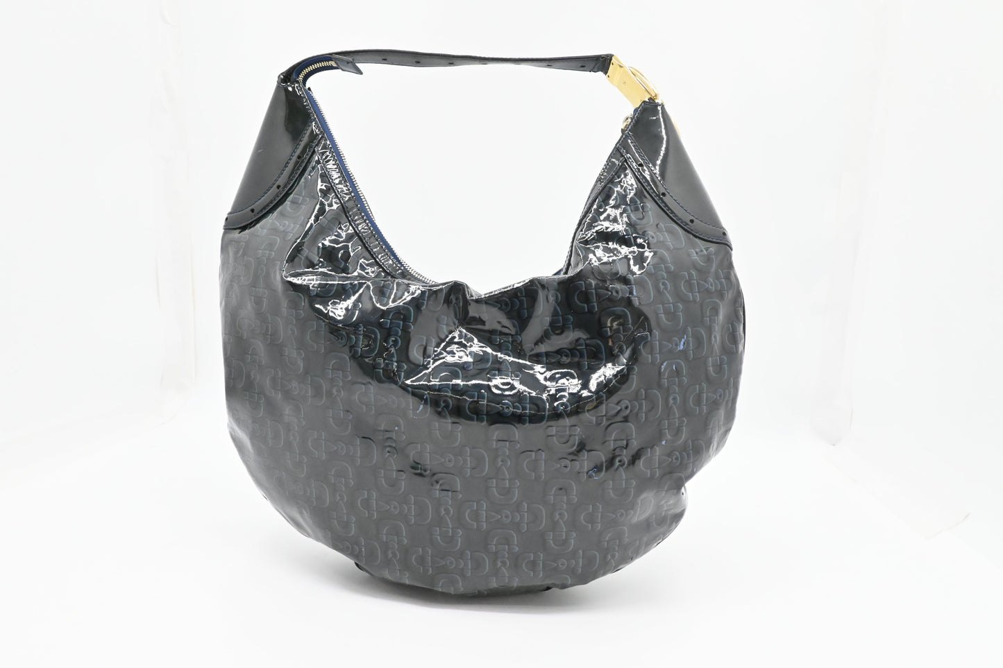Gucci Hobo Bag In Dark Horsebit Patent Leather Blue Travel Bag