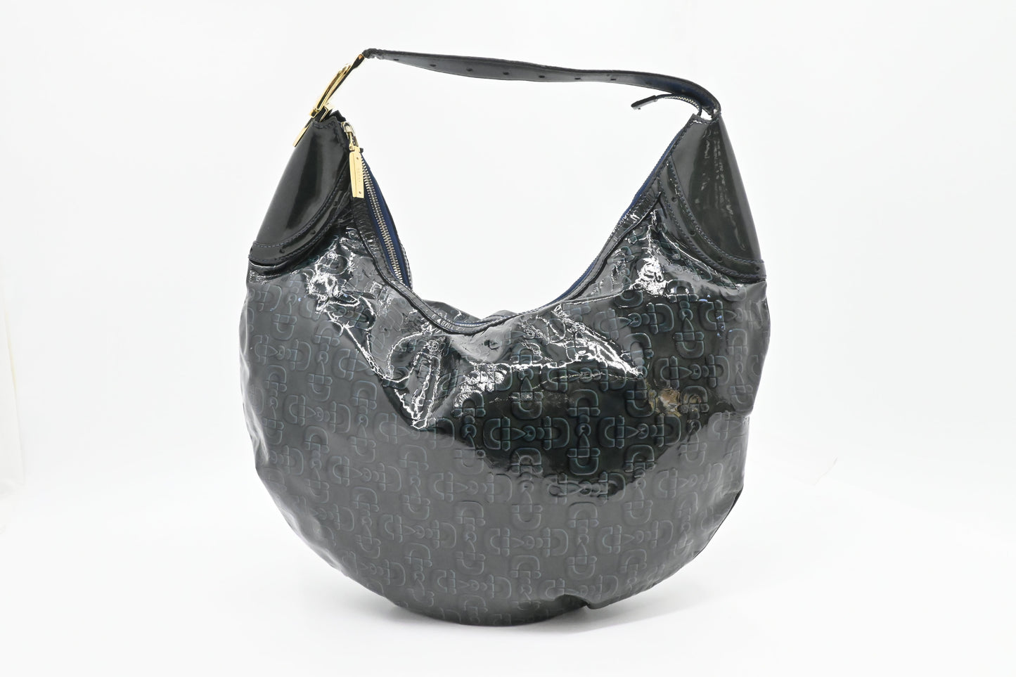Gucci Hobo Bag In Dark Horsebit Patent Leather Blue Travel Bag