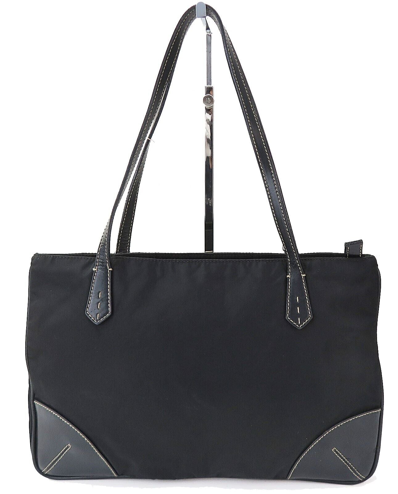 Prada Milano And Tote Bag Leather Nylon Black