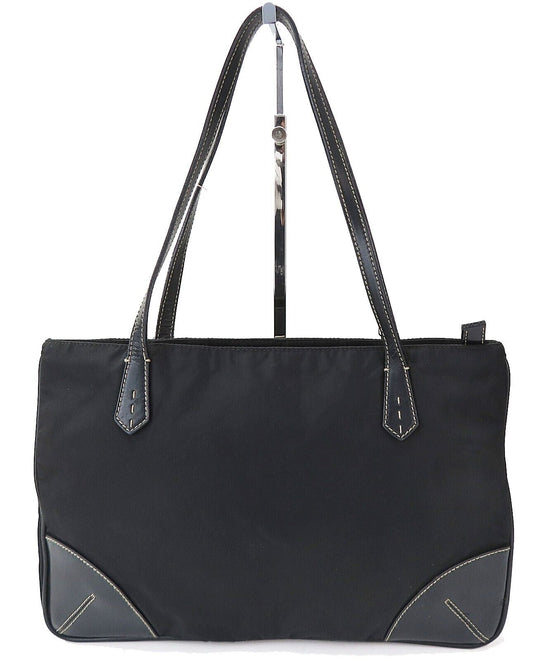 Prada Milano And Tote Bag Leather Nylon Black