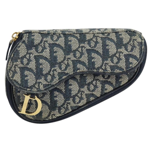 Dior Clutch Bag Christian Saddle Coin Purse issimo Clutche Canvas Blue
