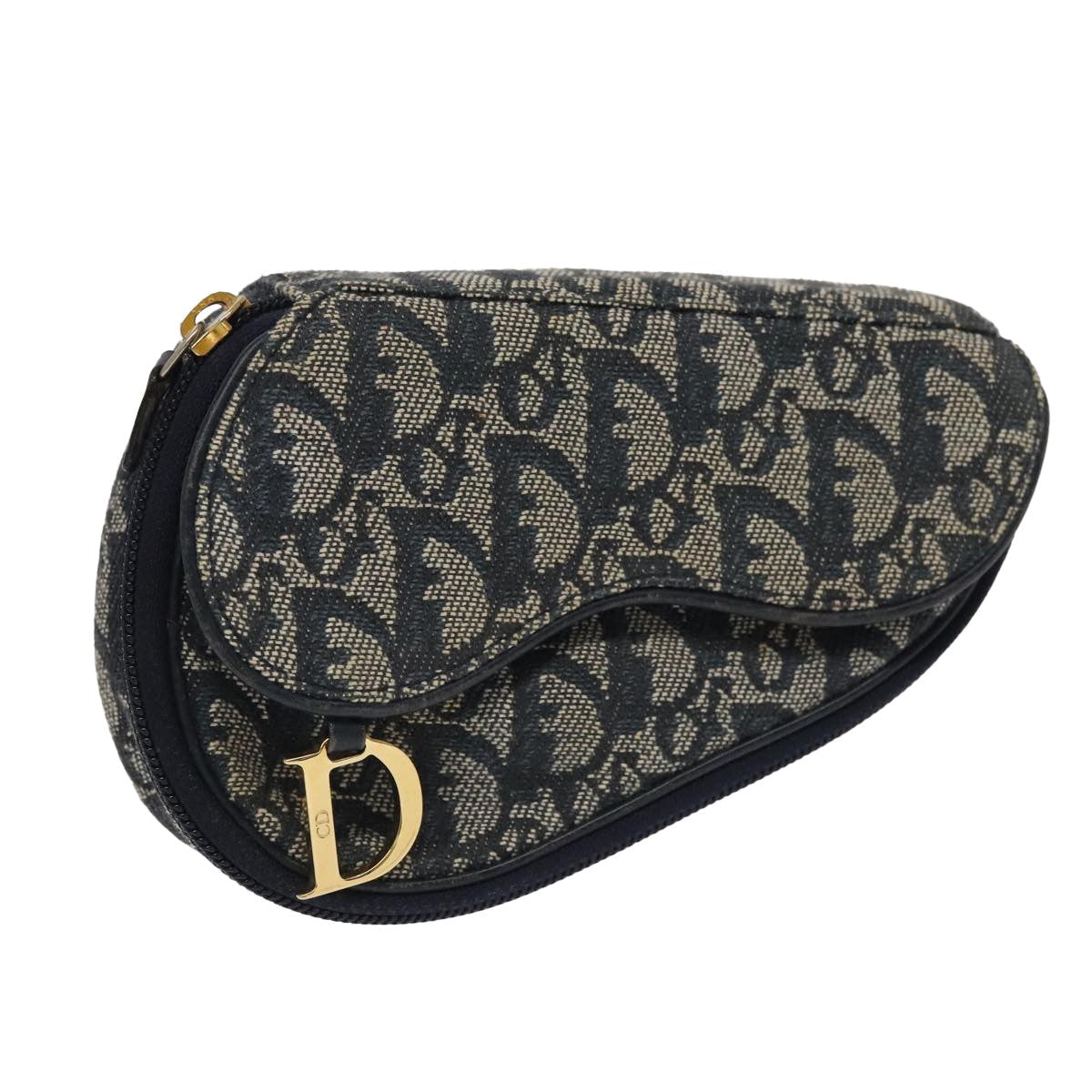 Dior Handbag Christian Saddle Coin Purse issimo Bag Canvas Blue Navy