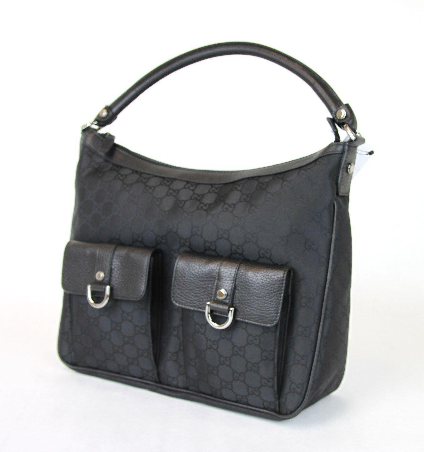 Gucci Abbey Hobo Bag Purse W D Ring Nylon Black Jewelry