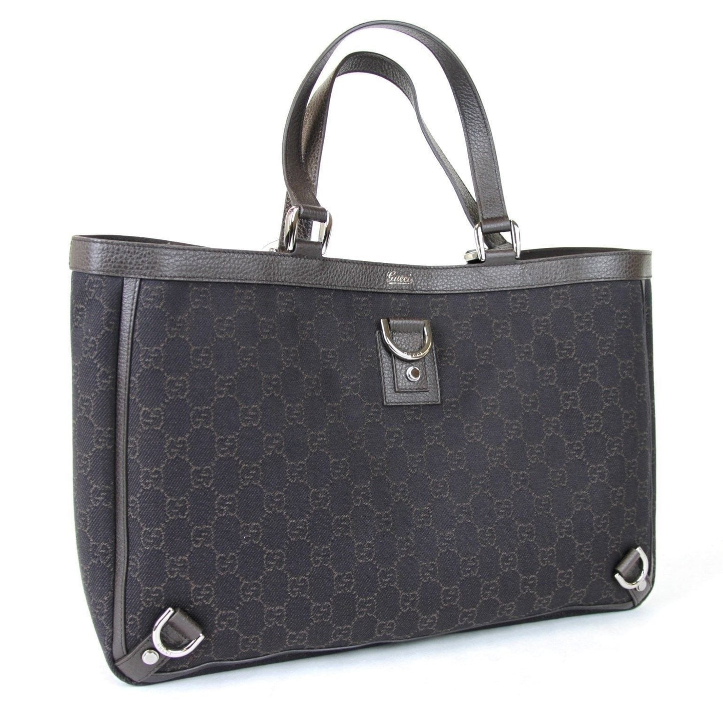 Gucci New Ring Abbey Tote Bag Handbag Denim Brown Jewelry
