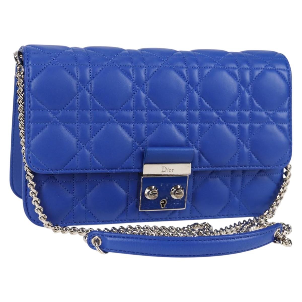 Dior Shoulder Bag Christian Miss Promenade Pouch Cannage Quilt Leather Lambskin Blue
