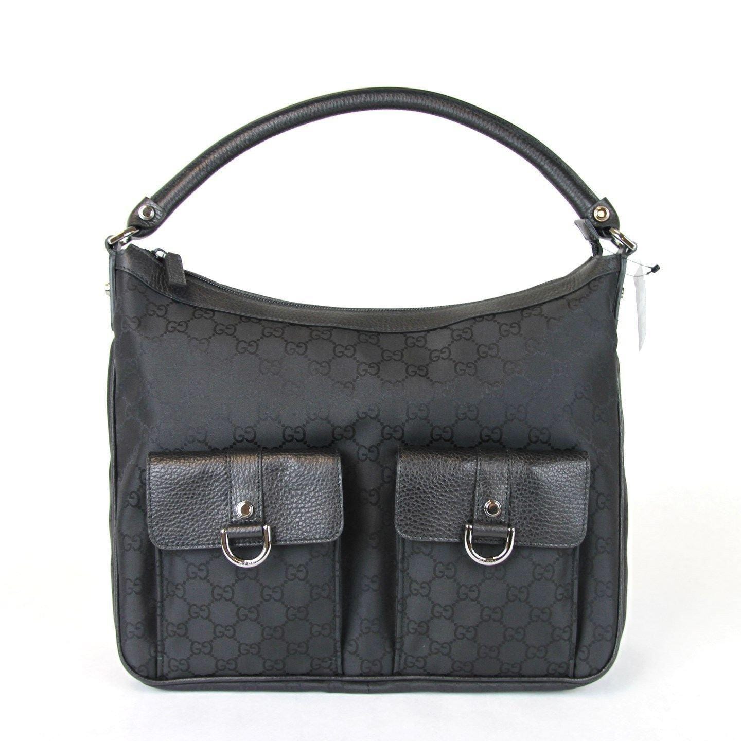 Gucci Abbey Hobo Bag Purse W D Ring Nylon Black Jewelry