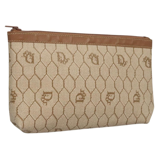 Dior Handbag Christian Honeycomb Pouch Coated Pvc Bag Canvas Beige Zip