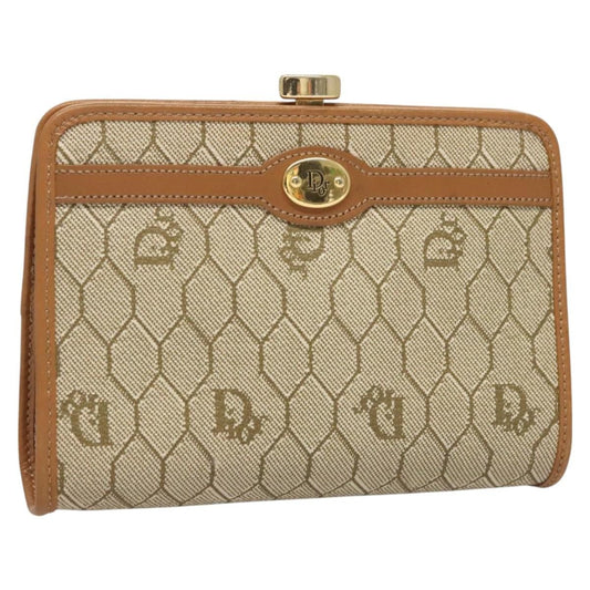 Dior Clutch Bag Christian Honeycomb Pouch Coated Pvc Clutche Canvas Beige Zip Pouche Bag 2