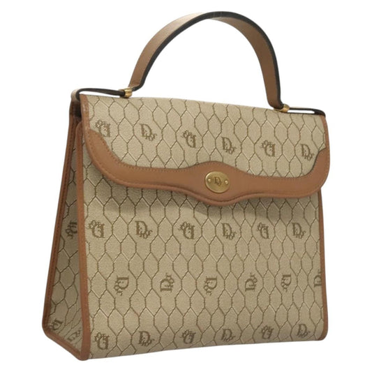 Dior Handbag Christian Honeycomb Bag Leather Canvas Beige