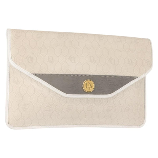 Dior Clutch Bag Christian Honeycomb Clutch Clutche & Pouche Canvas White