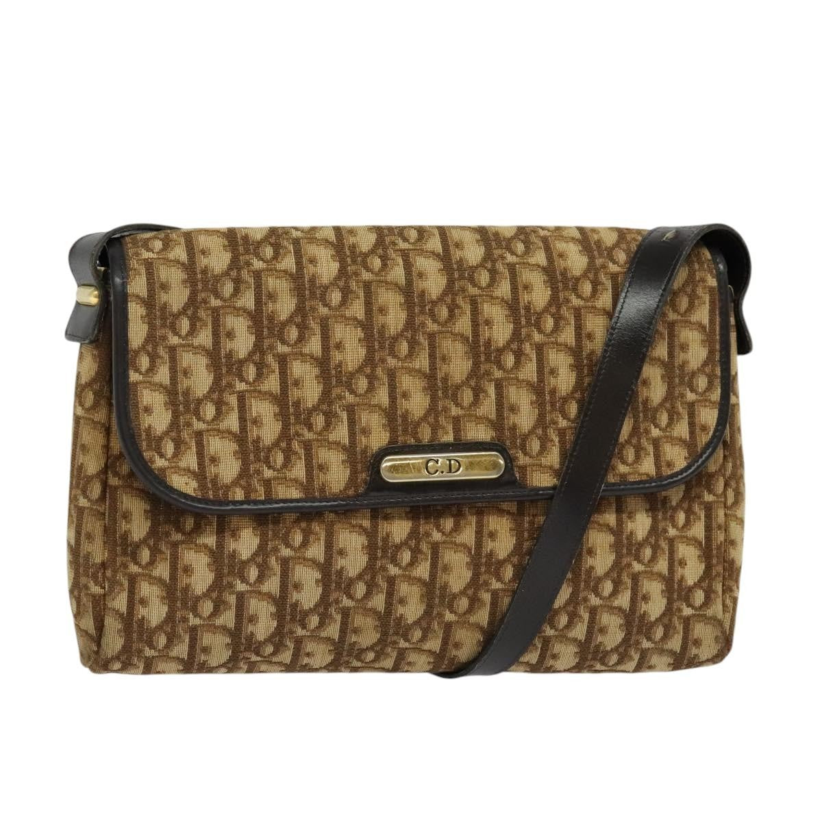 Dior Shoulder Bag Christian Trotter Bag Canvas Brown Flap