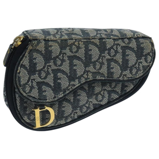Dior Clutch Bag Christian Saddle Coin Purse issimo Clutche Canvas Blue Navy