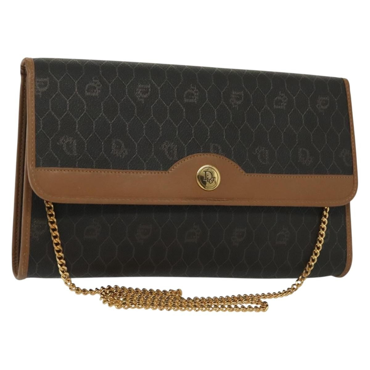 Dior Handbag Christian Honeycomb Bag Canvas Black Chain