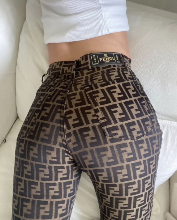 Fendi Handbag Zucca Print High-Waisted Jeans