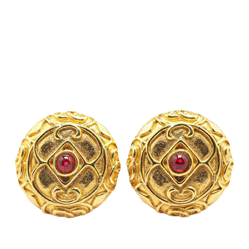 Chanel Gold Plated Color Stone Earrings Jewelry