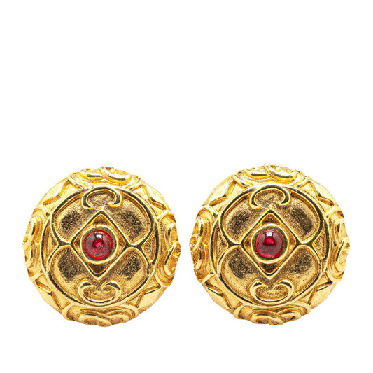 Chanel Gold Plated Color Stone Earrings Jewelry